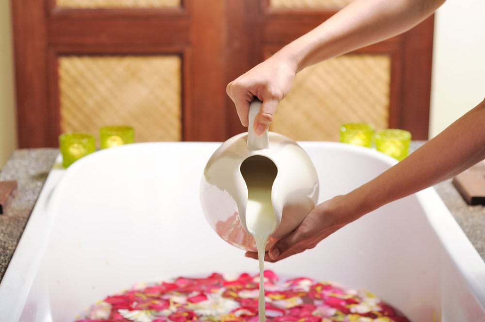 A woman after a milky bath spa treatment